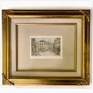 Michael Bond Framed Signed Etching Triple Linen Matte,Gilt Frame Montmarte Paris
